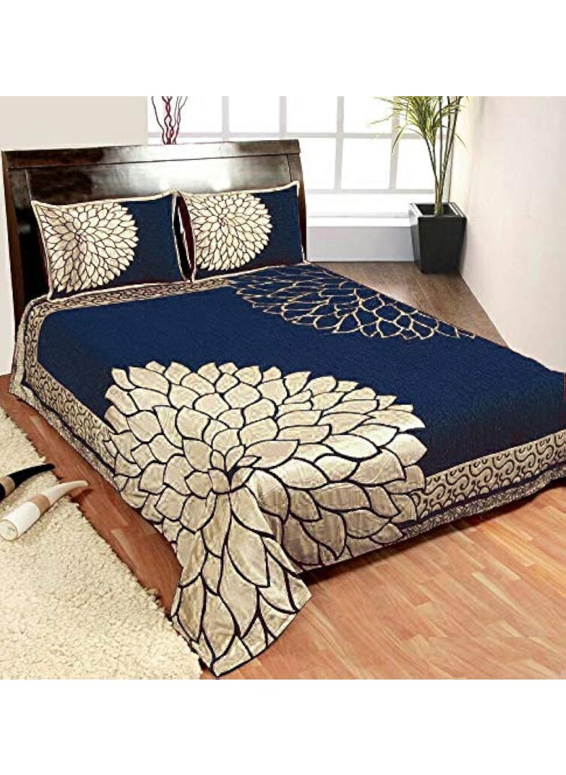 Fresh From Loom Chenille Velvet 500 TC Bedsheet Blue_Full 1 Double Bed King Size Bedsheet with 2 Pillow Cover Size 90x100 Inch