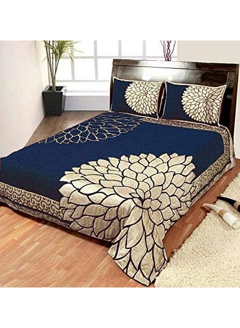 Fresh From Loom Chenille Velvet 500 TC Bedsheet Blue_Full 1 Double Bed King Size Bedsheet with 2 Pillow Cover Size 90x100 Inch