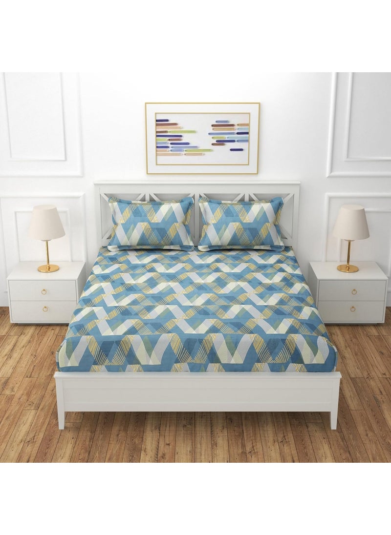 REALDREAM bedsheet for Double Bed Supersoft Cotton Feel King Size Printed Flat Double Bedsheet with 2 Pillow Covers 90 x 100 Inches VShape