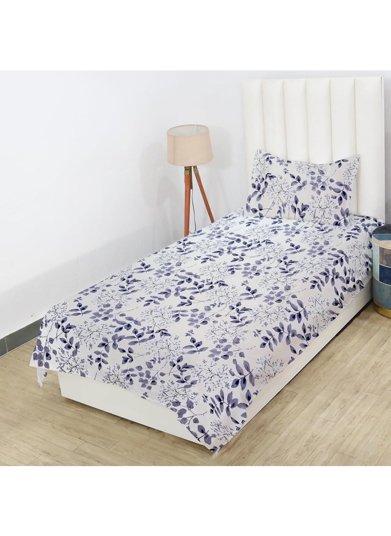 PRINDA Presents Luxurious Glace Cotton 210 TC Single Size90X60 Inch Flat Single Bedsheet with 1 Pillow Covers Colour Off White