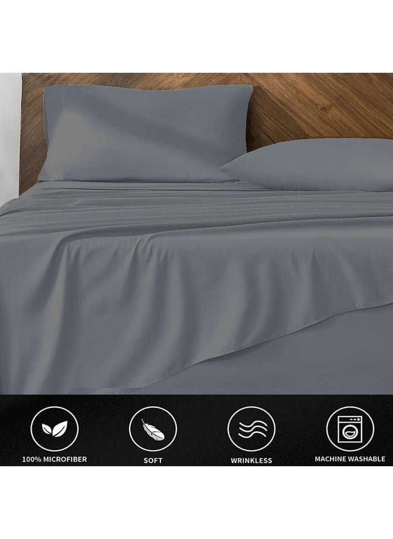 Bedsheets for King Bed Microfiber Plain King Size Bed Sheet Include Pillow Cover Ultra Soft for Home Hotel Villa Resort and Guest House_Dark Grey Solid