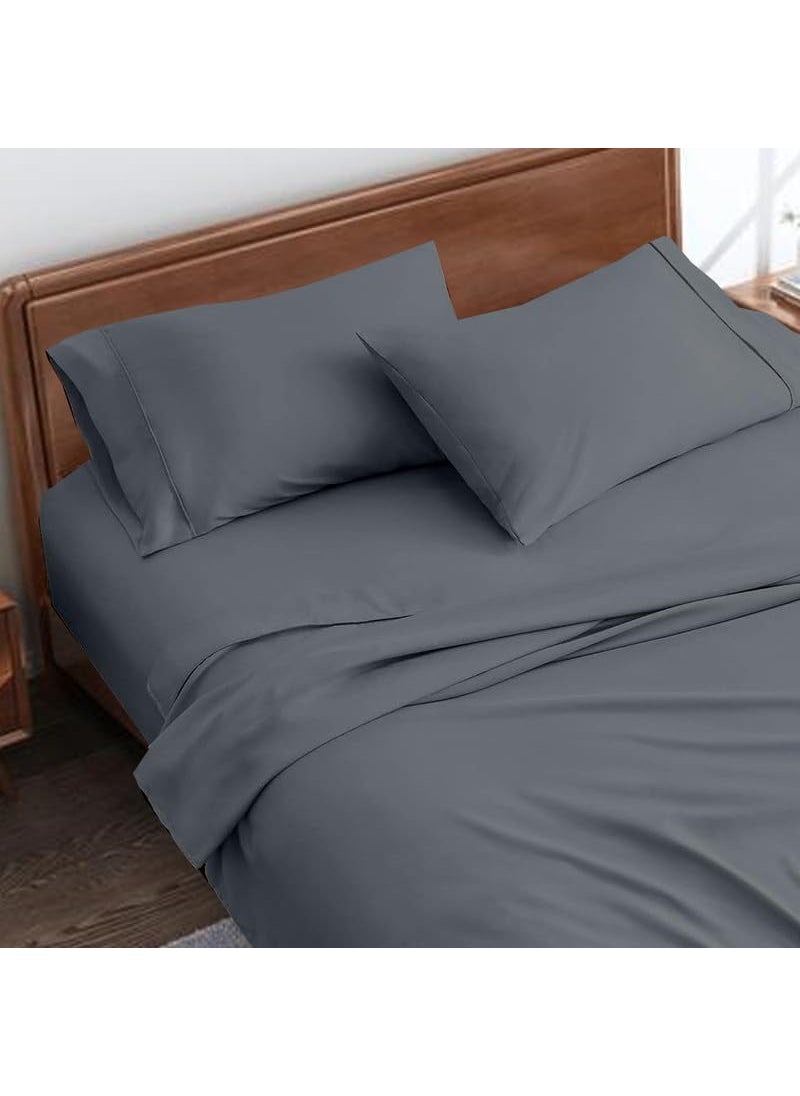 Bedsheets for King Bed Microfiber Plain King Size Bed Sheet Include Pillow Cover Ultra Soft for Home Hotel Villa Resort and Guest House_Dark Grey Solid