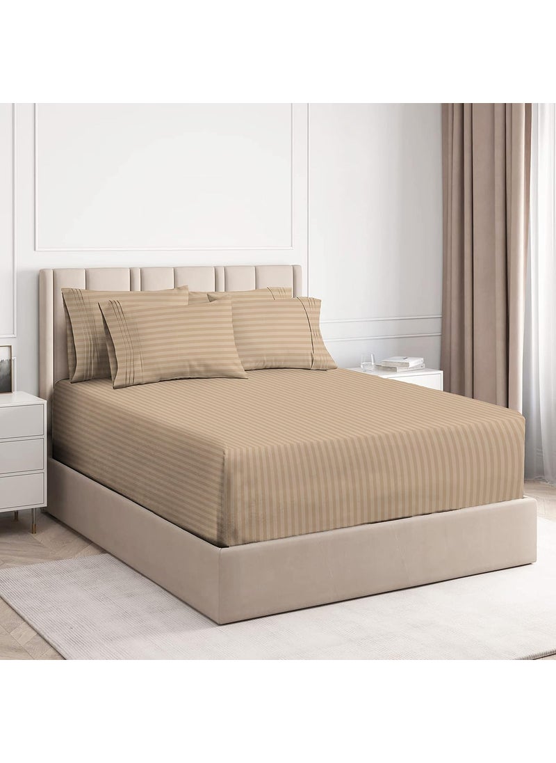VAS COLLECTIONS Premium Cotton Elastic Fitted Bedsheets with 2 Pillow Covers Double Bed with All Around Elastic 220 TC Supersoft Size 72x7810 inches Beige