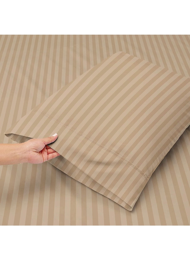 VAS COLLECTIONS Premium Cotton Elastic Fitted Bedsheets with 2 Pillow Covers Double Bed with All Around Elastic 220 TC Supersoft Size 72x7810 inches Beige