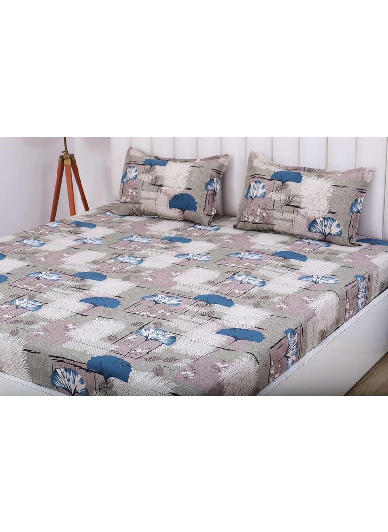 RD TREND Presents 300 Tc 100 Cotton Elastic Fitted bedsheets King Size 78x72x8 Inchs 198x182x20 CM with 2 Pillow Covers Size 18x28 inches ColorGrey Floral