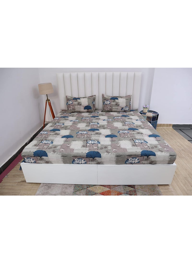 RD TREND Presents 300 Tc 100 Cotton Elastic Fitted bedsheets King Size 78x72x8 Inchs 198x182x20 CM with 2 Pillow Covers Size 18x28 inches ColorGrey Floral
