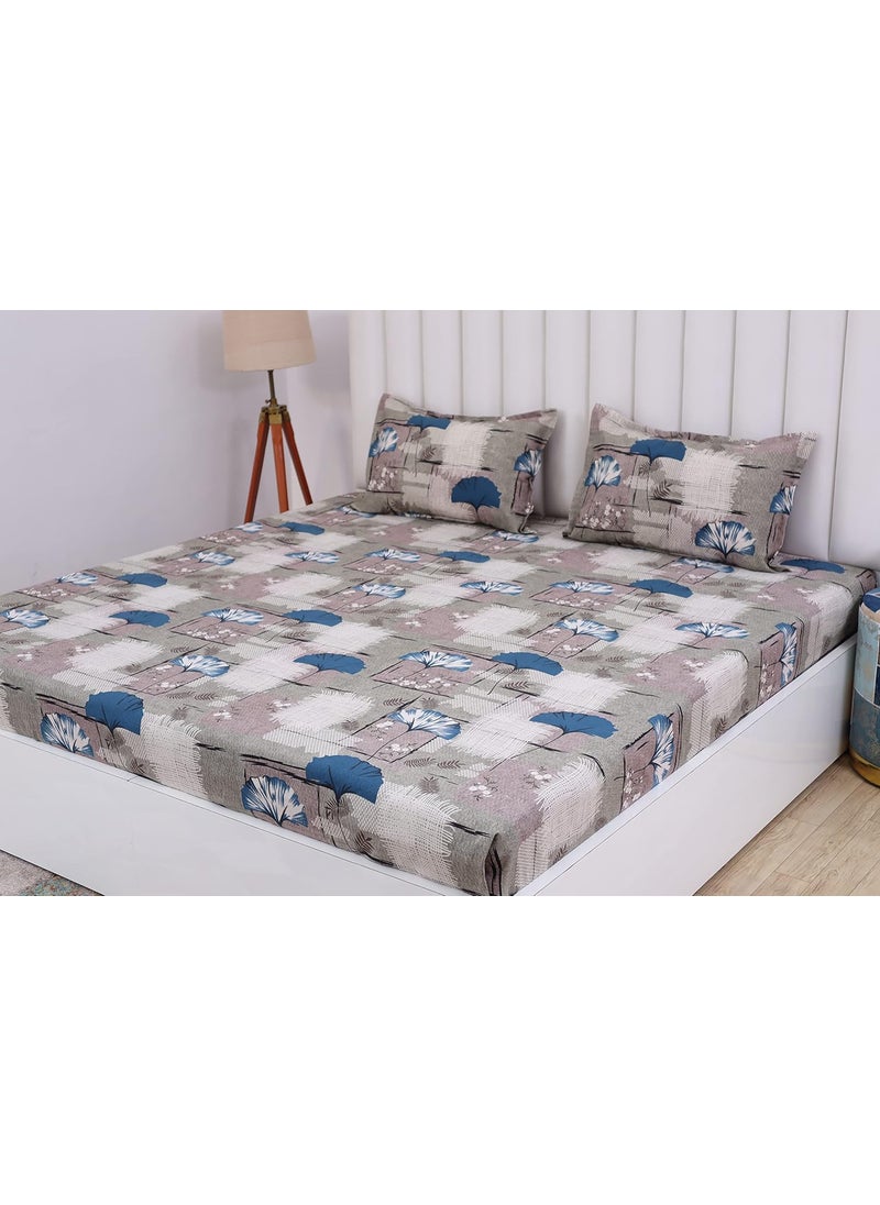RD TREND Presents 300 Tc 100 Cotton Elastic Fitted bedsheets King Size 78x72x8 Inchs 198x182x20 CM with 2 Pillow Covers Size 18x28 inches ColorGrey Floral
