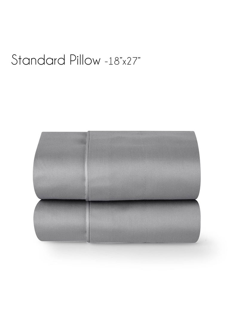 SPREAD SPAIN Italian Cotton Standard Pillow Cases Set of 2 Super Soft and Breathable Envelope Closure Pillowcases 18 x 27 Inches Standard Size with 500 Thread Count Steel Grey