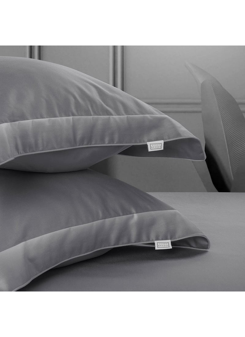 SPREAD SPAIN Italian Cotton Standard Pillow Cases Set of 2 Super Soft and Breathable Envelope Closure Pillowcases 18 x 27 Inches Standard Size with 500 Thread Count Steel Grey
