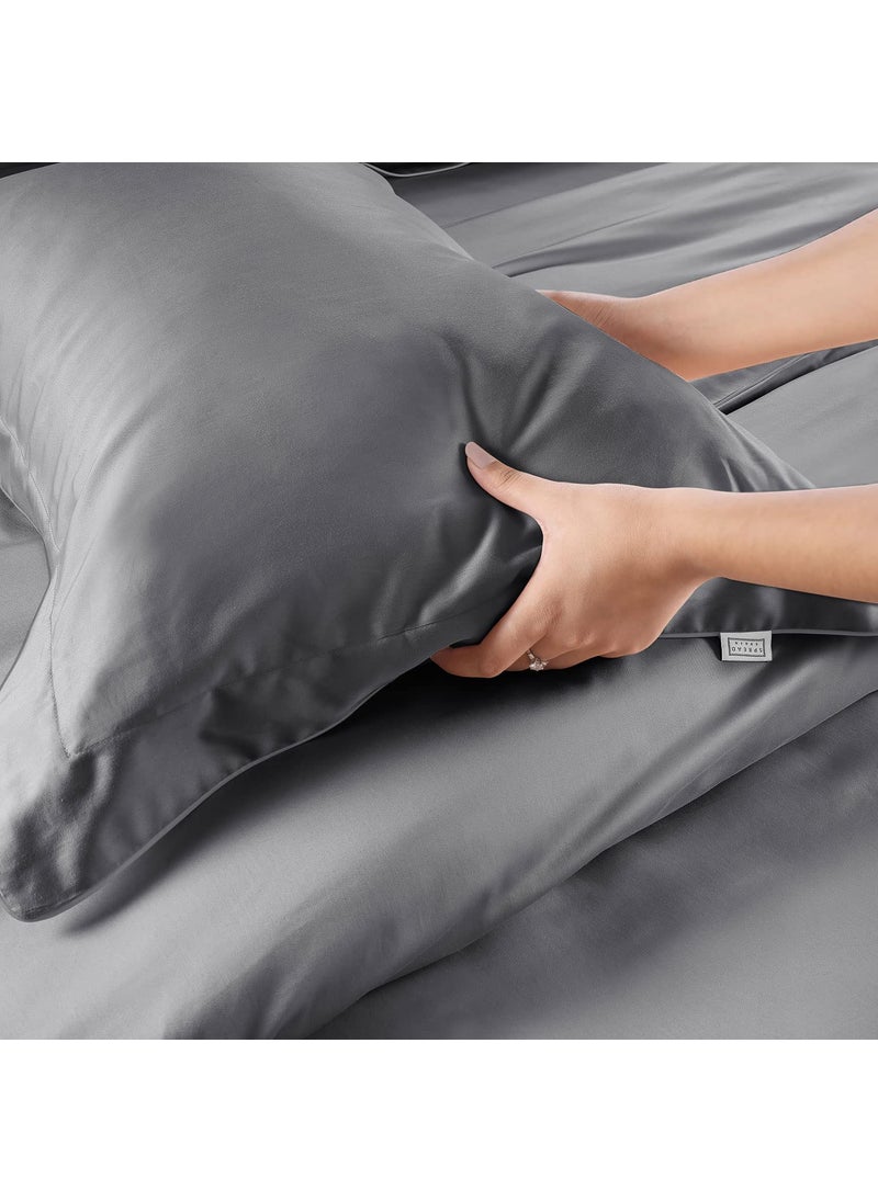 SPREAD SPAIN Italian Cotton Standard Pillow Cases Set of 2 Super Soft and Breathable Envelope Closure Pillowcases 18 x 27 Inches Standard Size with 500 Thread Count Steel Grey