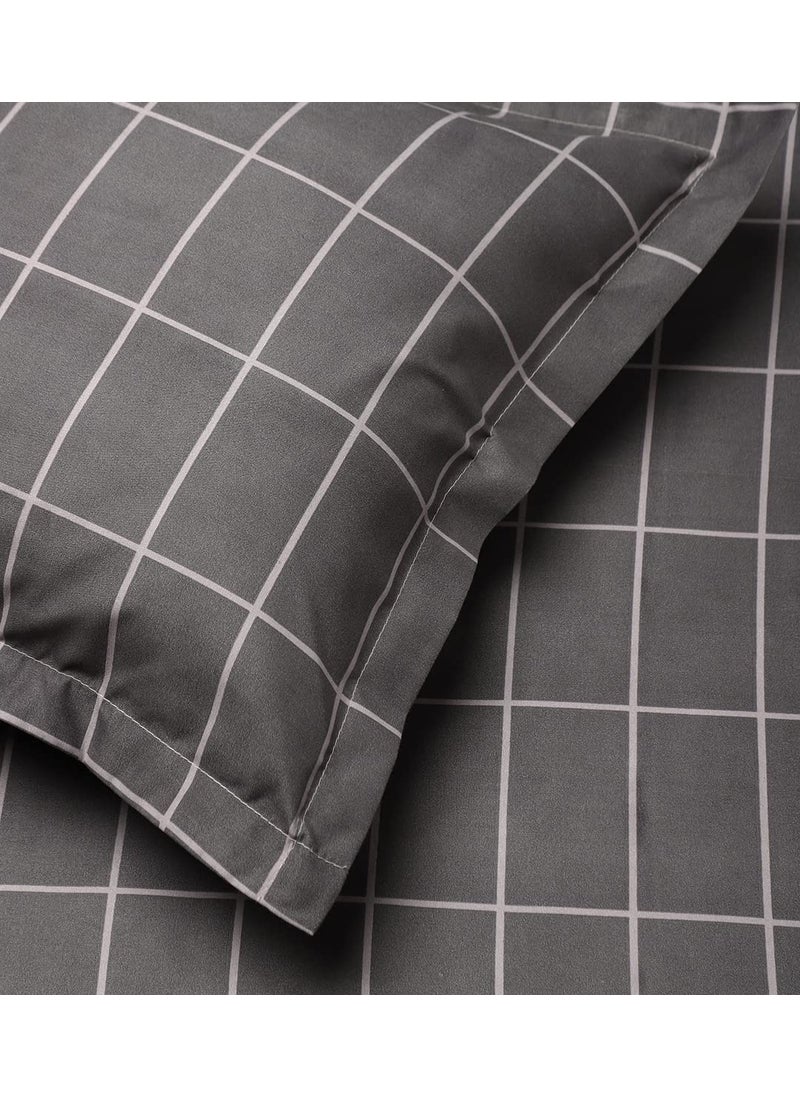 Belvostum Microfiber Checkered Double Bedsheet with 2 Pillows Covers 90x100 Inches Dark Gray