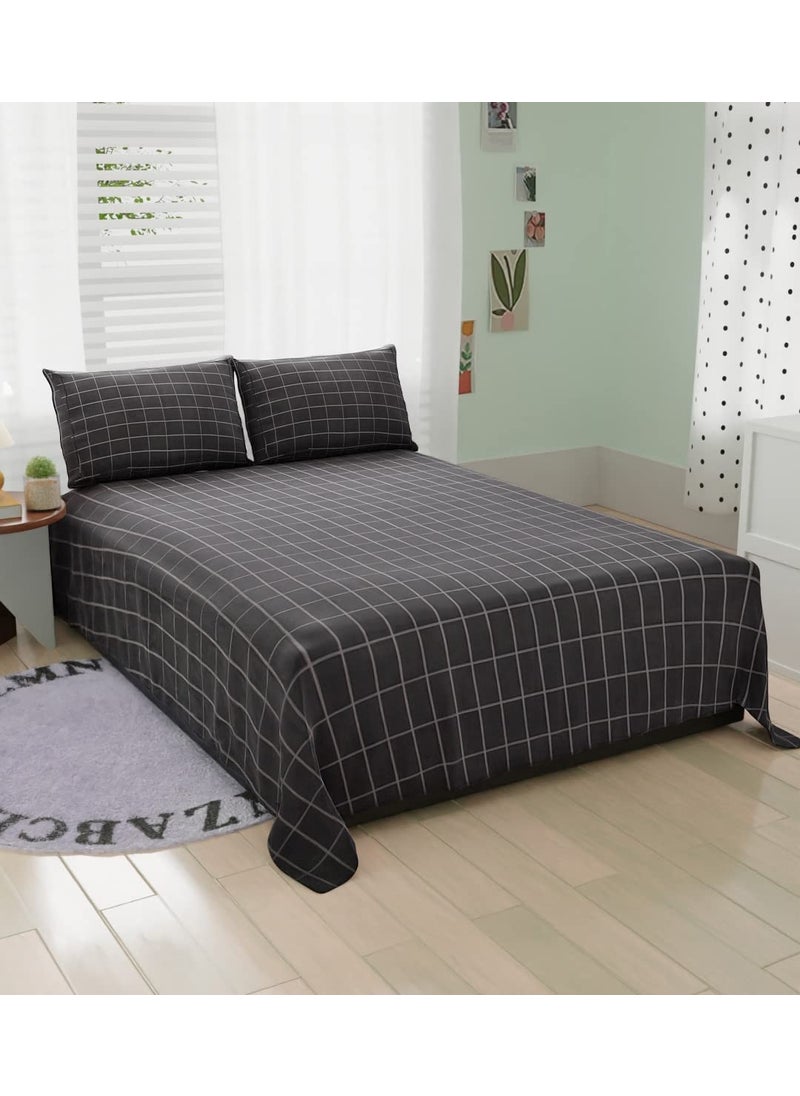 Belvostum Microfiber Checkered Double Bedsheet with 2 Pillows Covers 90x100 Inches Dark Gray