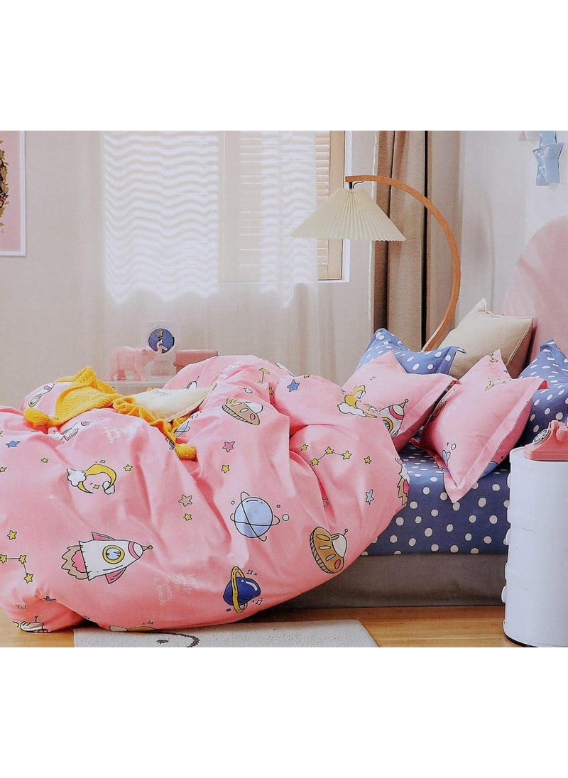 Fablicious Glace Cotton Bedsheet with 2 Pillow Covers for Kids Printed Double Bed GirlsBoys Sheet Size 90 x 100 Pink