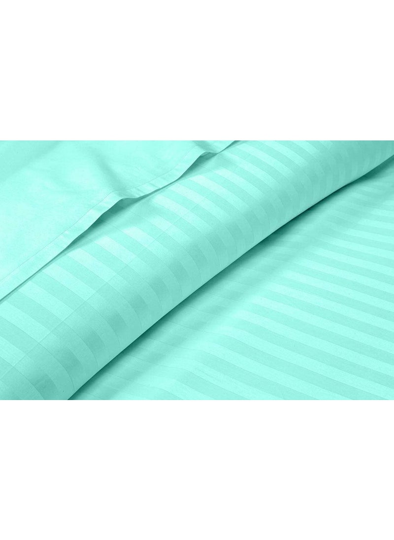 Fablicious Glace Cotton Satin Striped Plain Bedsheet for Double Bed with 2 Pillow Covers Aqua 90x100