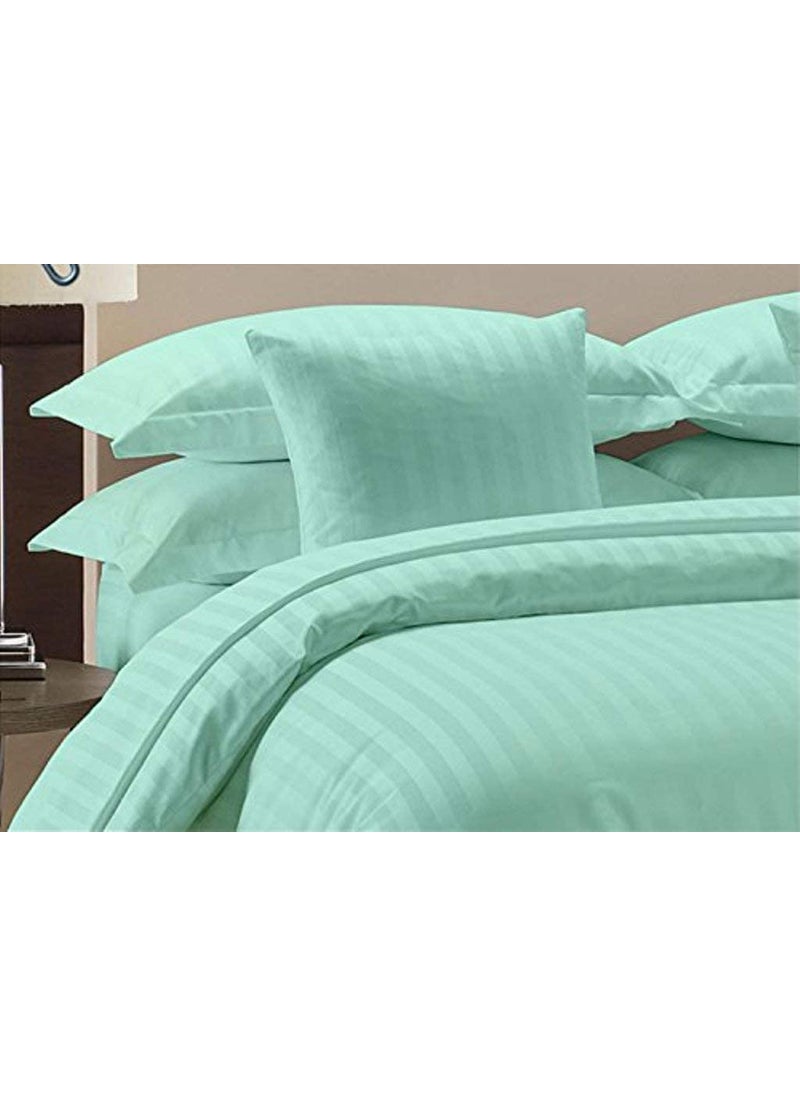 Fablicious Glace Cotton Satin Striped Plain Bedsheet for Double Bed with 2 Pillow Covers Aqua 90x100