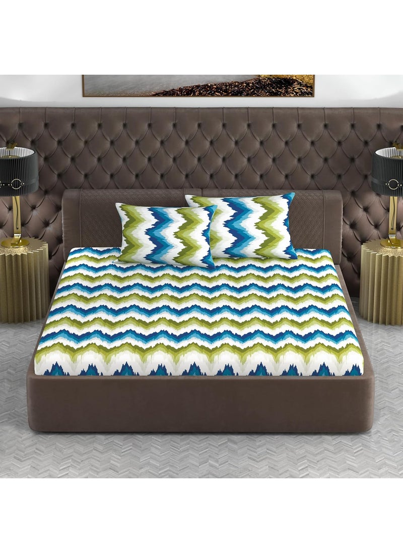 Divine Casa 144 TC Cotton Bedsheet for Double Bed Bedsheet Queen Size Double Bedsheet Cotton with 2 Pillow Covers Size 228 x 254 inches Ocean Foam Chevron