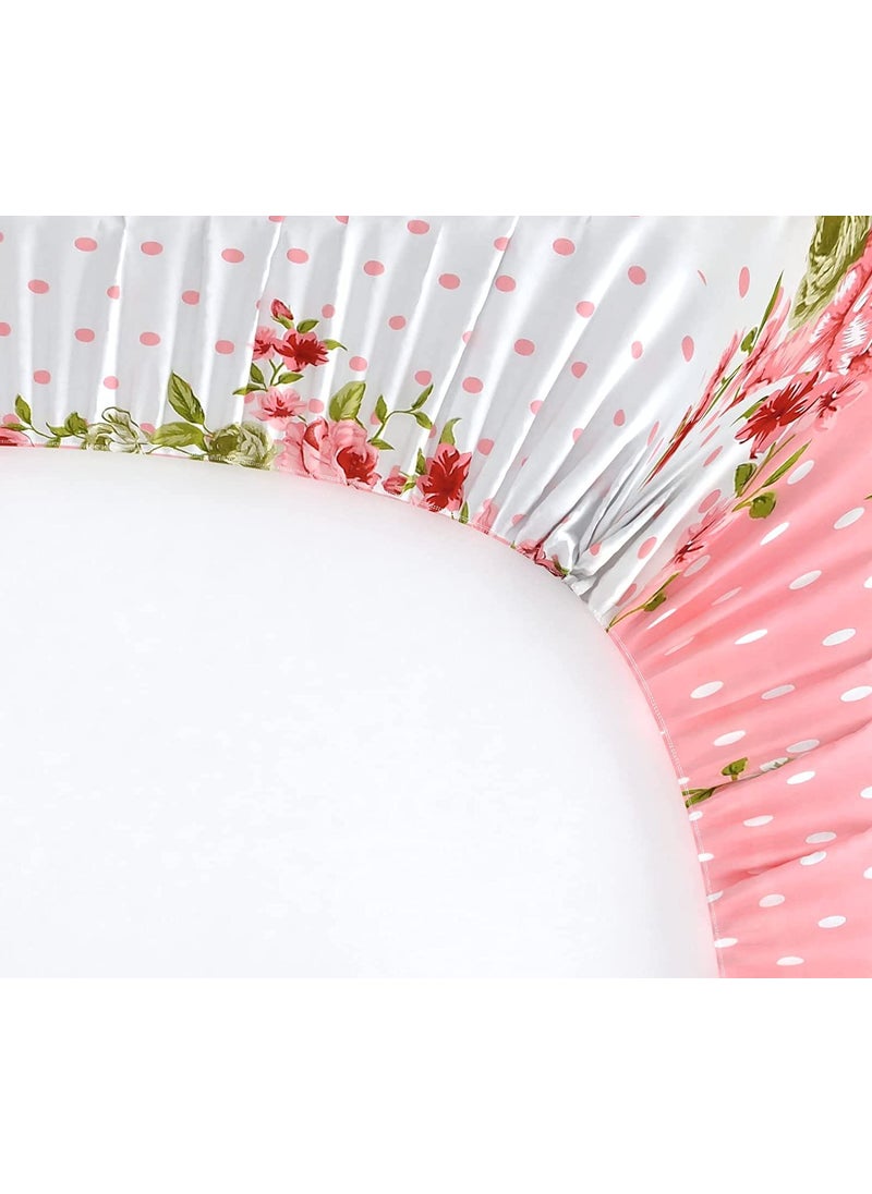 DECOMIZER Cotton Feel All Around Elastic Fitted Glace Printed Single Bed Bedsheet with 1 Large Pillow Cover Fits Upto Mattress of 6 InchesSize 42 x 75 x 8 Inches Design Pink Center Flower