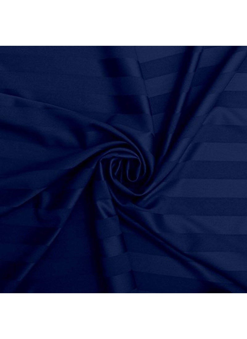 YKC Glace Cotton Satin Striped Plain Color King Size Bedsheet for Double Bed with Two Pillow Covers Navy Blue 90 x 100 Inch