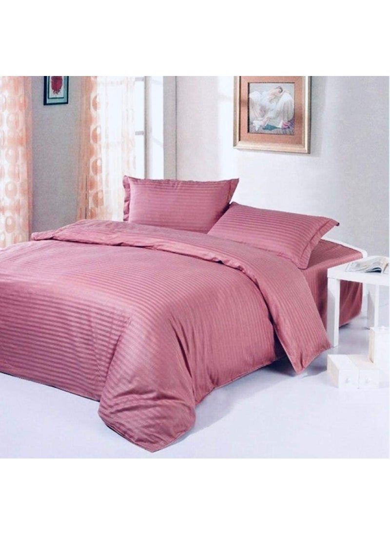Fablicious Glace Cotton Satin Striped Plain Color King Size Bedsheet for Double Bed with Two Pillow Covers Light WineOnion 90 x 100 Inch
