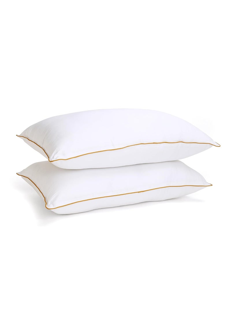 Elarra Home Bounce Pillow White Mustard Yellow Piping Size 43 cms x 68 cms 300TC Cotton Fabric Virgin Grade Fabric 750 GMS Machine Washable Set of 1