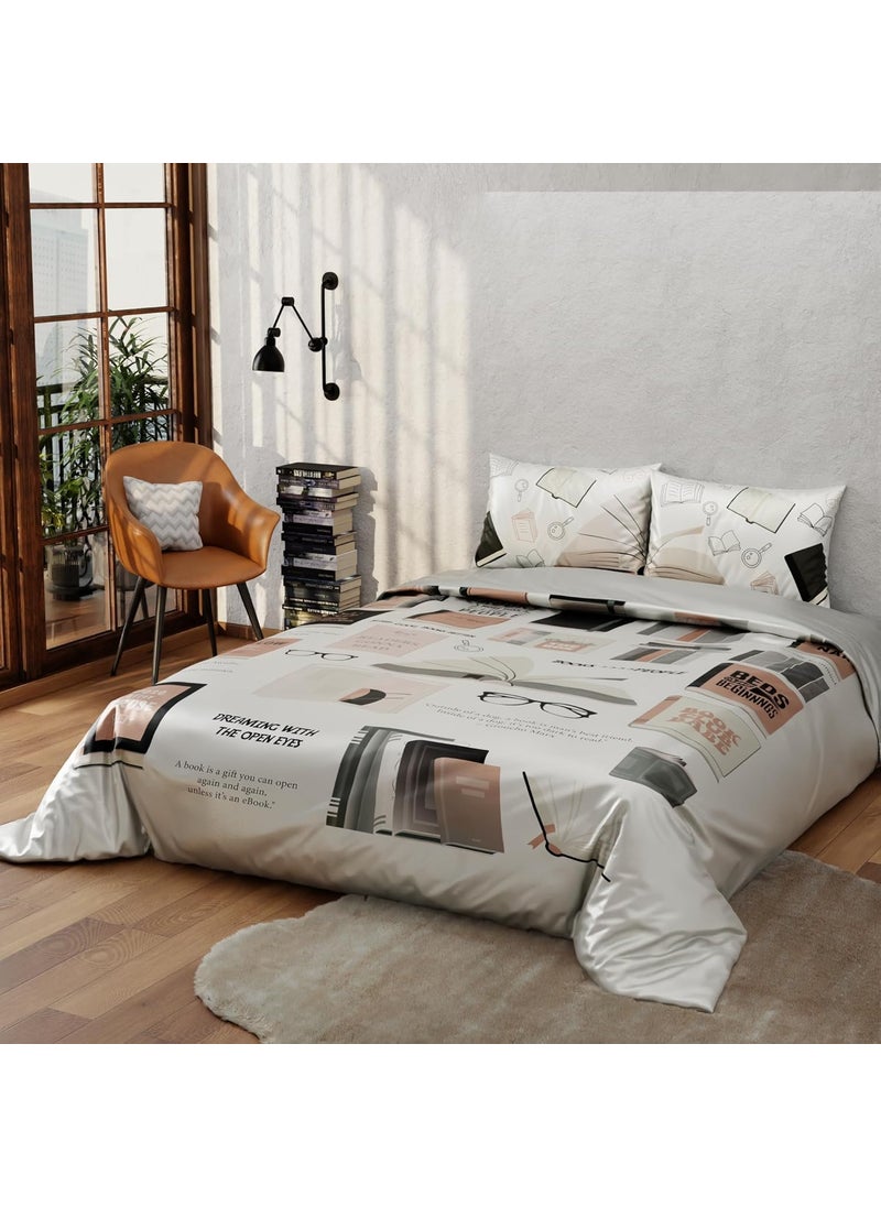 QuirkLoom Satin Comforter Set for Double Bed Premium Quirky Printed Complete Comforter Bedding Set with Pillow Covers Shrink Resistant Ideal for Dreamers Book Lovers Pride Pillowcase