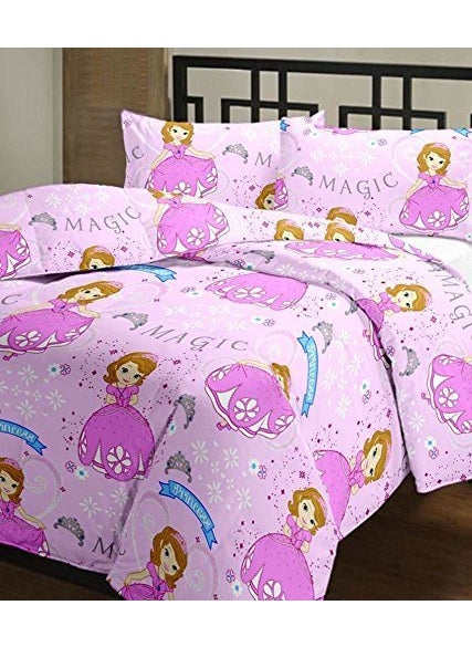 WONDERLOOK Doremon Gang Cartoon Kids Design Print Microfiber Single Bed Reversible AC Blanket Dohar Quilt Comforter Duvet Set of 2 Pcs Magic Princess Blue Flower Print