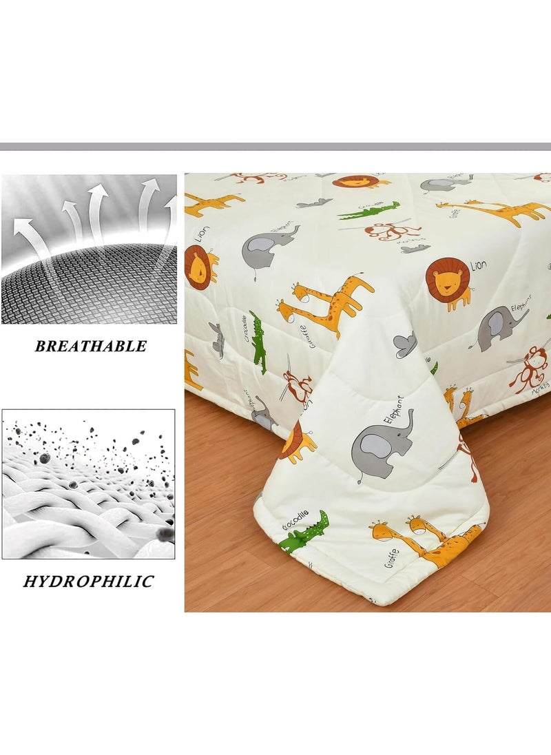Filymore Animal Comforter for Kids Girls Cute Cartoon Print Single Bed Blanket Microfiber Dohar for Boys Girls Soft Kids Winter Summer Quilt60x90 Inches Cream Yellow