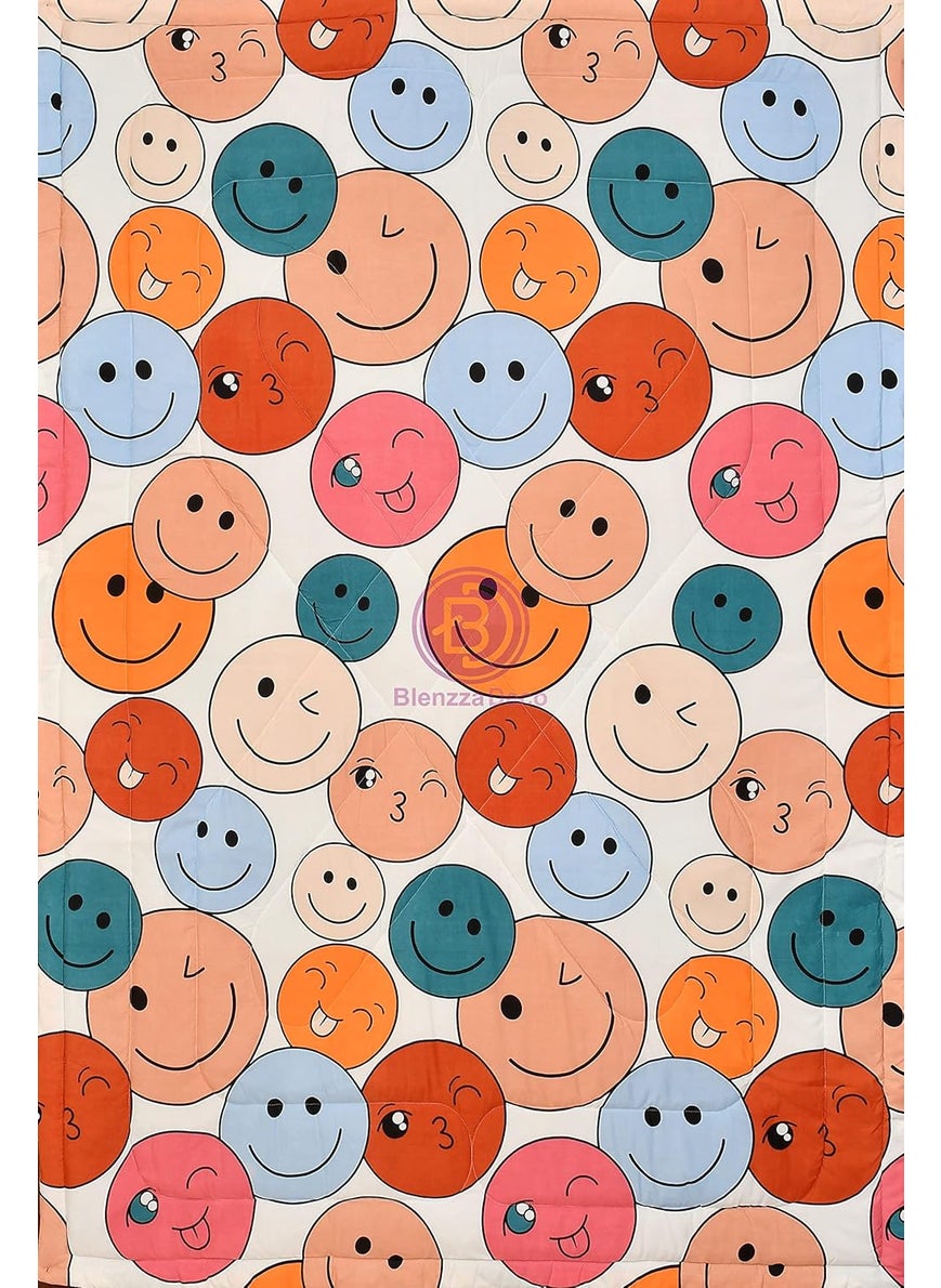 Kitch Deco Glace Cotton Single Bed Reversible Babies Kids ComforterDoharQuilt 200 GSM 60x90 Inches Smiles