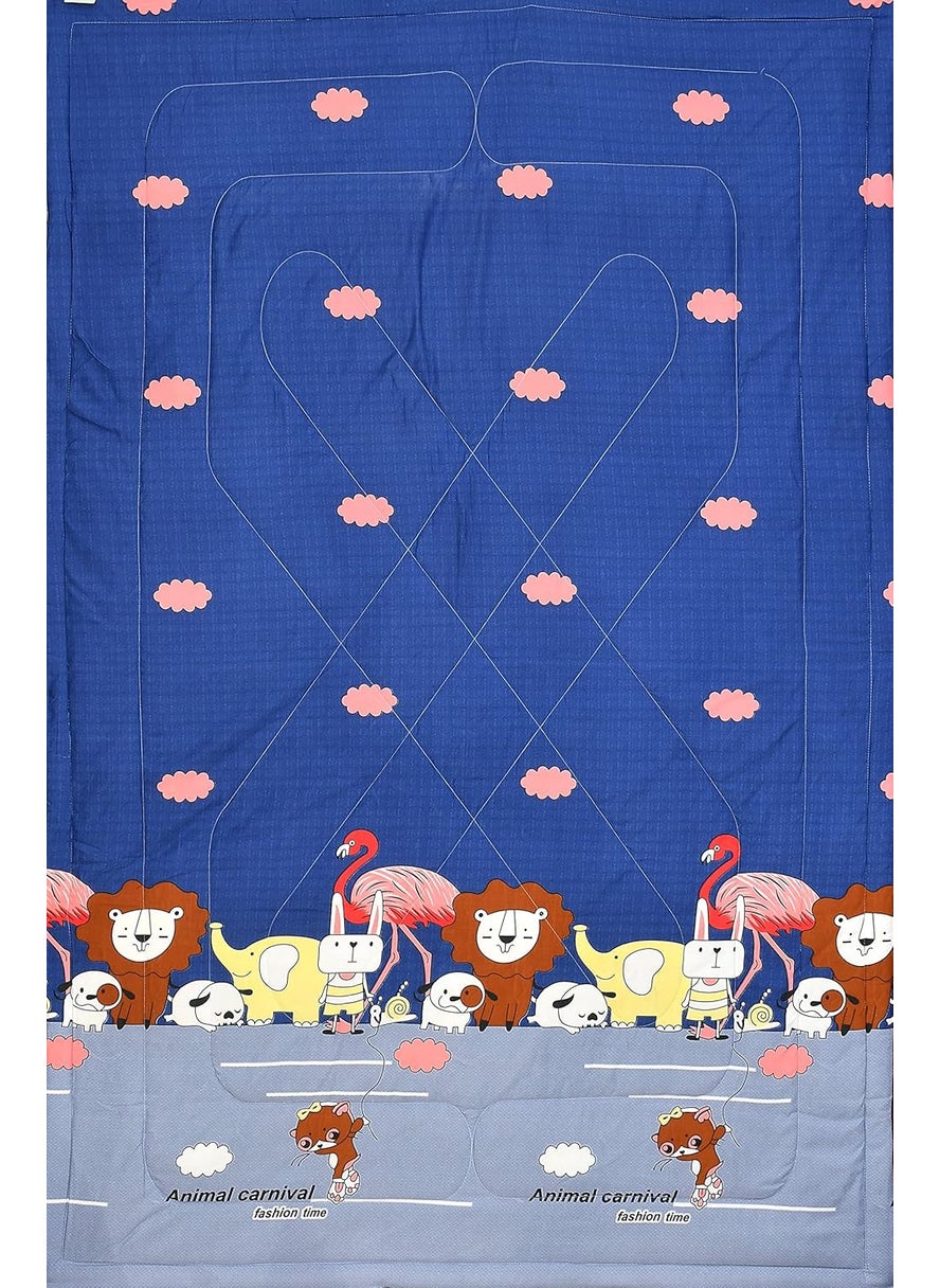 Kitch Deco Glace Cotton Single Bed Reversible Babies Kids ComforterDoharQuilt 200 GSM 60x90 Inches Animal Carnival