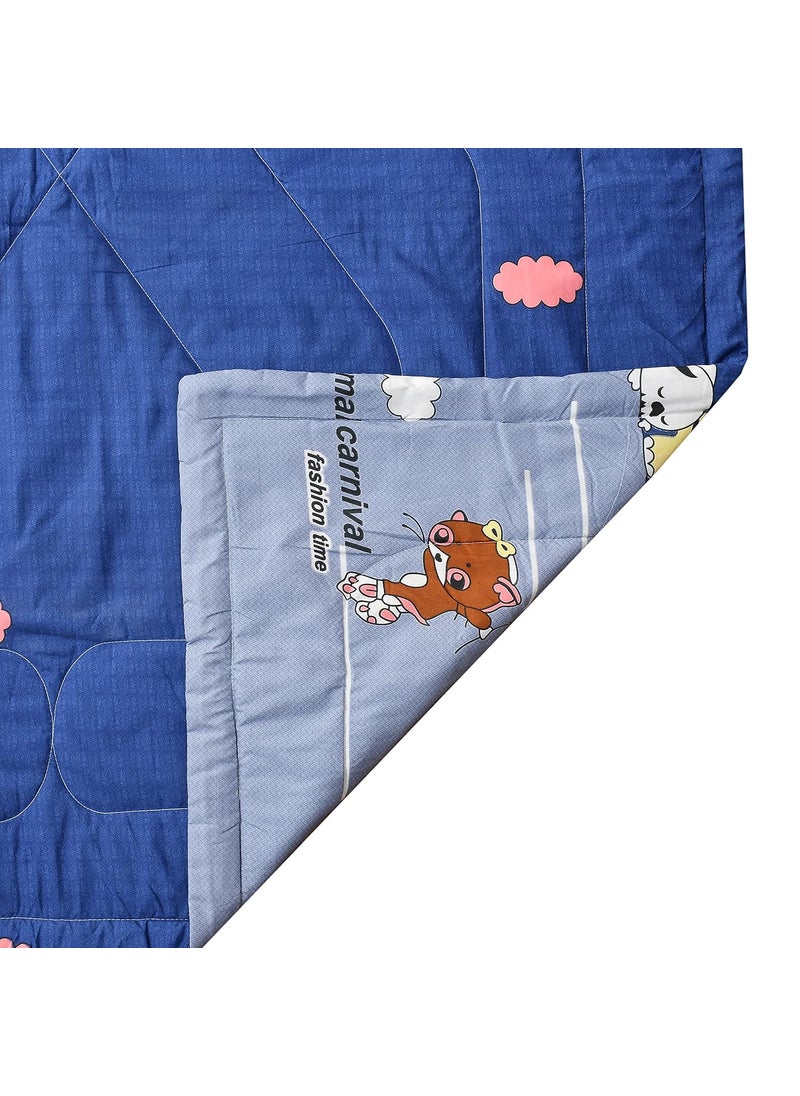 Kitch Deco Glace Cotton Single Bed Reversible Babies Kids ComforterDoharQuilt 200 GSM 60x90 Inches Animal Carnival