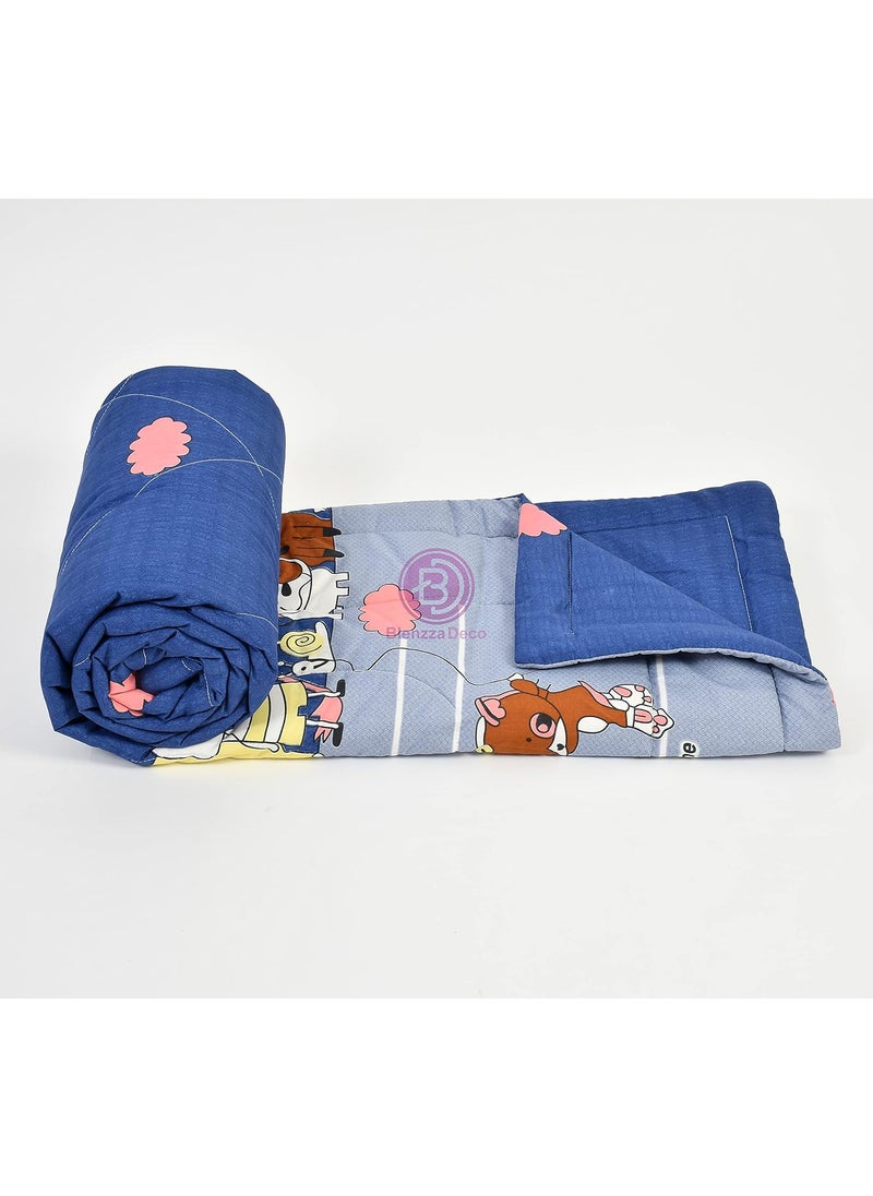 Kitch Deco Glace Cotton Single Bed Reversible Babies Kids ComforterDoharQuilt 200 GSM 60x90 Inches Animal Carnival