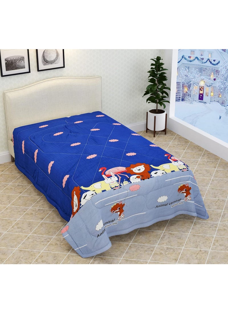 Kitch Deco Glace Cotton Single Bed Reversible Babies Kids ComforterDoharQuilt 200 GSM 60x90 Inches Animal Carnival