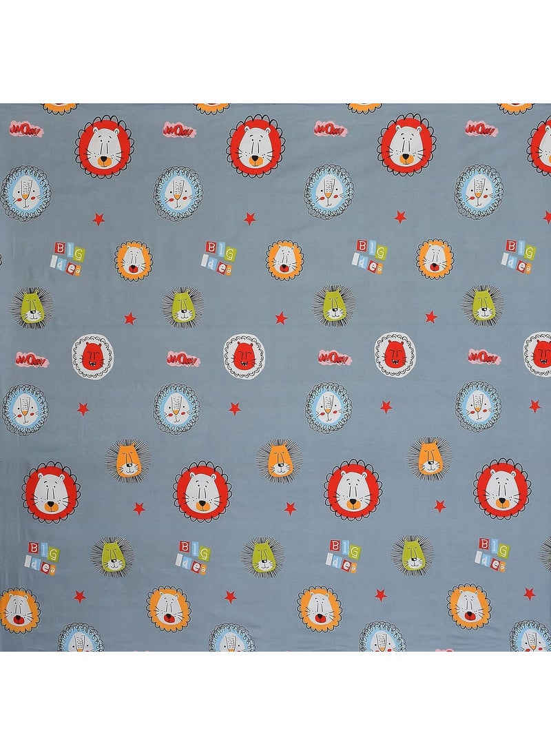 Furnistitchs Super Soft Kids Double Bed Comforter Duvet Set with 1 Flat Bedsheet and 2 Pillow Covers AC Comforters Sets Cartoon Prints Grey Lion