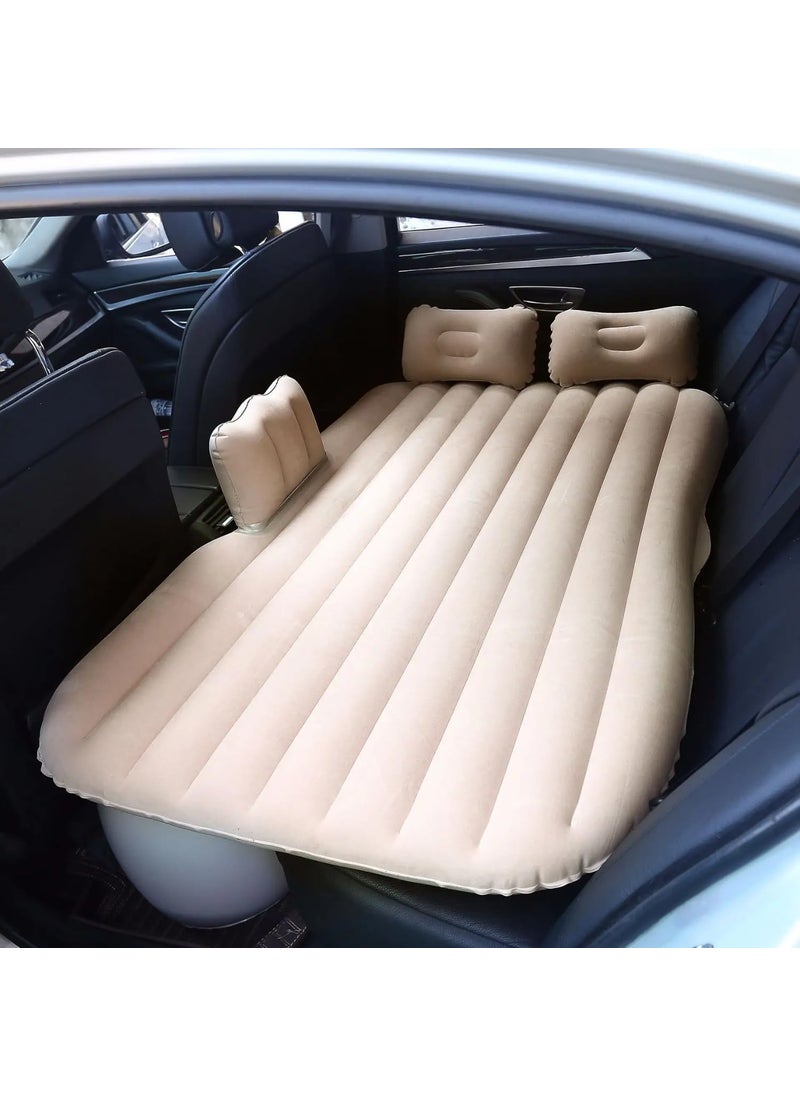 MBUYS MALL Multifunctional Inflatable Car Bed for Car Mattress for Travel with 2 Air Pillows Air Pump Repair Kit Car Bed for KidsTravelTripCampingPicnicPool Beach Universal Fit Cream