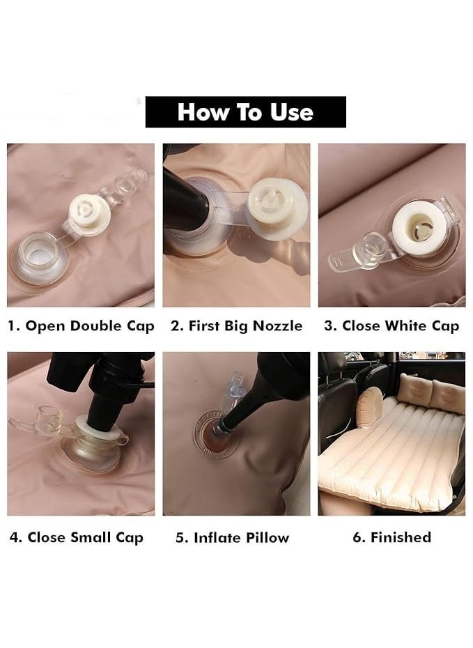 MBUYS MALL Multifunctional Inflatable Car Bed for Car Mattress for Travel with 2 Air Pillows Air Pump Repair Kit Car Bed for KidsTravelTripCampingPicnicPool Beach Universal Fit Cream