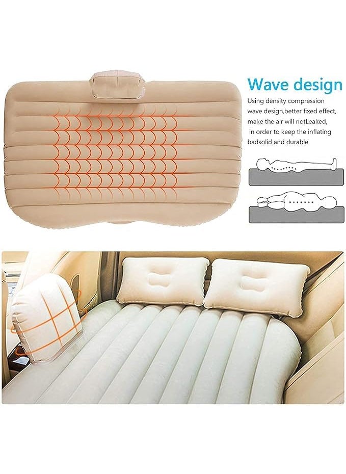 MBUYS MALL Multifunctional Inflatable Car Bed for Car Mattress for Travel with 2 Air Pillows Air Pump Repair Kit Car Bed for KidsTravelTripCampingPicnicPool Beach Universal Fit Cream