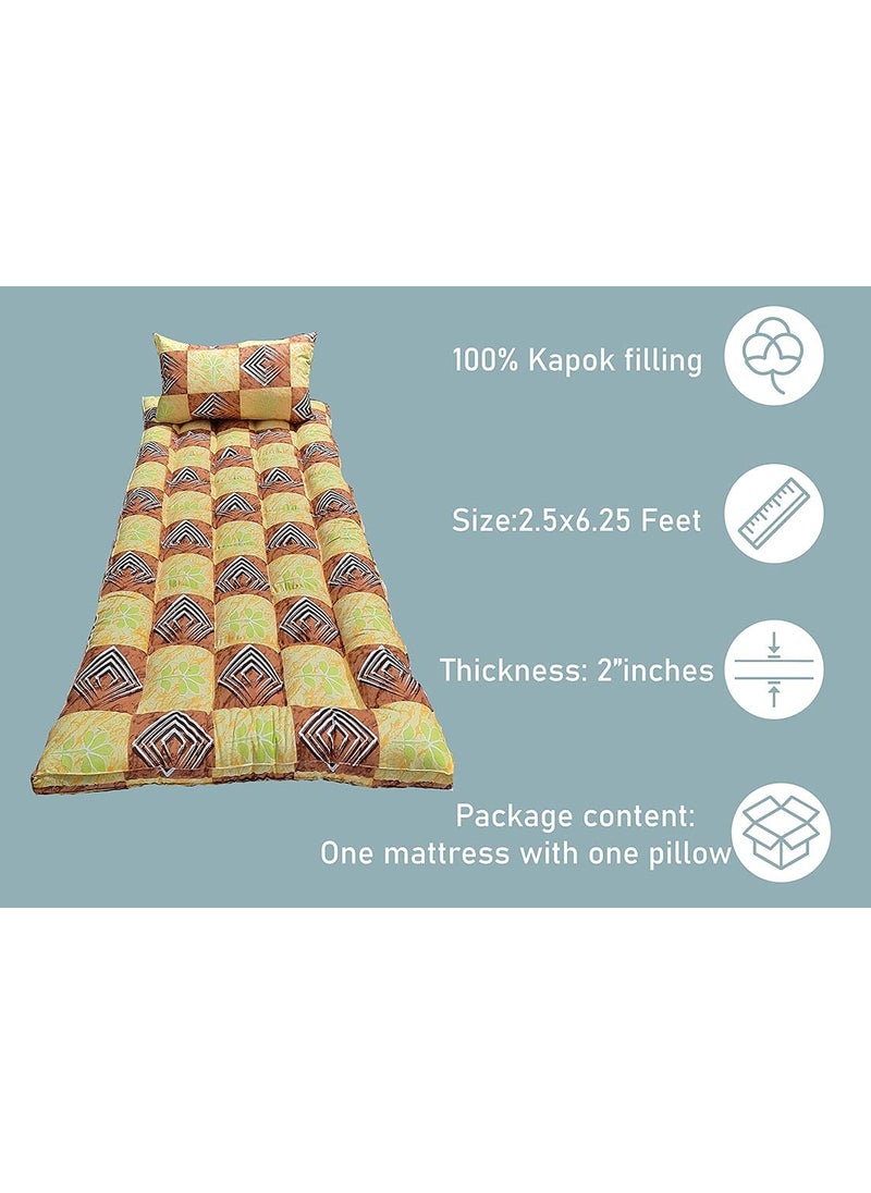 Nivedha Mattress KapokSilk Cottonilavam Panju Soft Sleeping Foldable Hostel Bed Mattress 625 x 25 feet x 3 inches with 1 Pillow