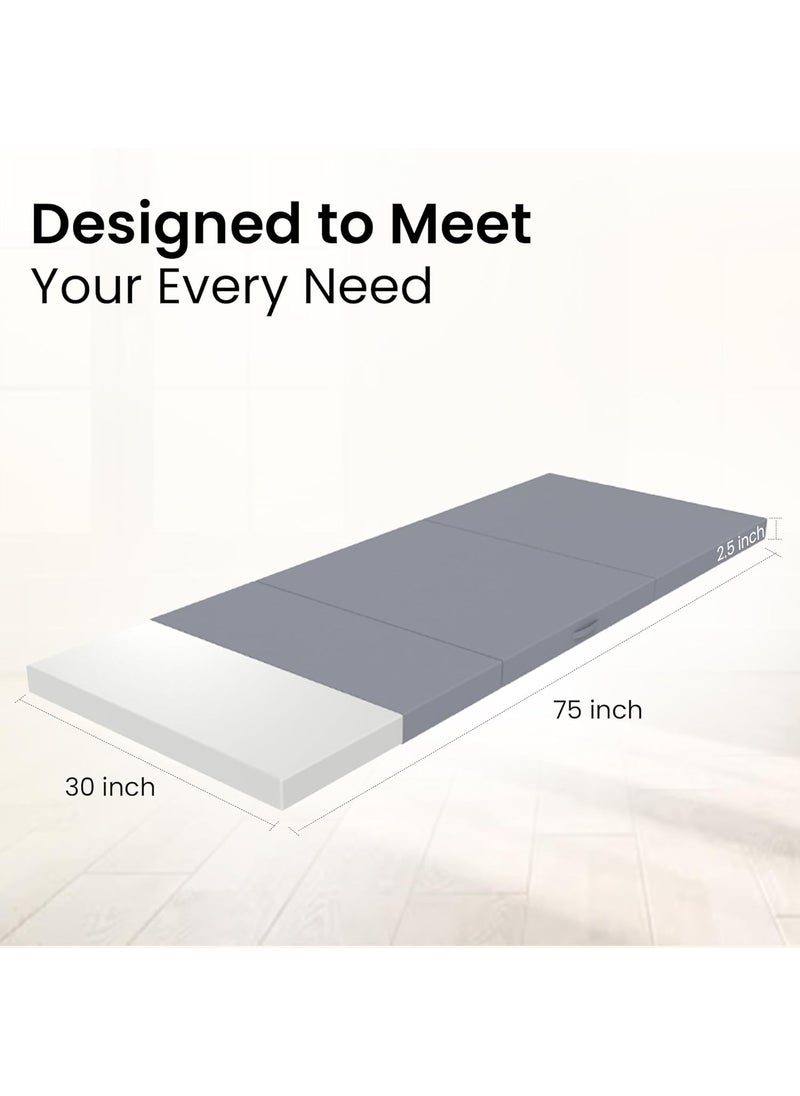 CareFoam Foldable Mattress Single Bed Premium Memory Foam 3Fold Design for Floor Sleeping Guests Travel Camping Portable Compact Easy to Store Soft Supportive 75 x 30 x 25 Inch