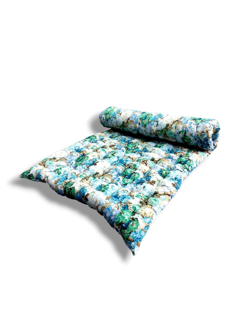 IMSMARTMART Paradise Orthopedic Cotton Mattress Foldable Hypoallergenic Lightweight 3x6 Ft Single Size Floral Blue