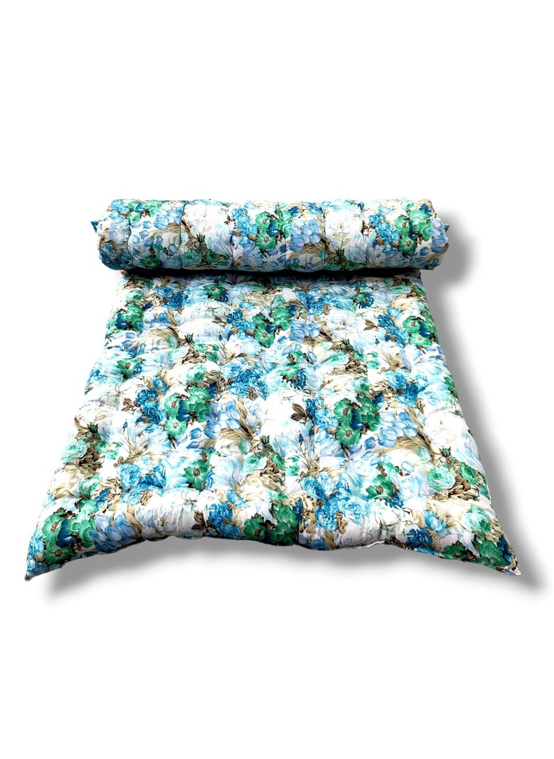 IMSMARTMART Paradise Orthopedic Cotton Mattress Foldable Hypoallergenic Lightweight 3x6 Ft Single Size Floral Blue