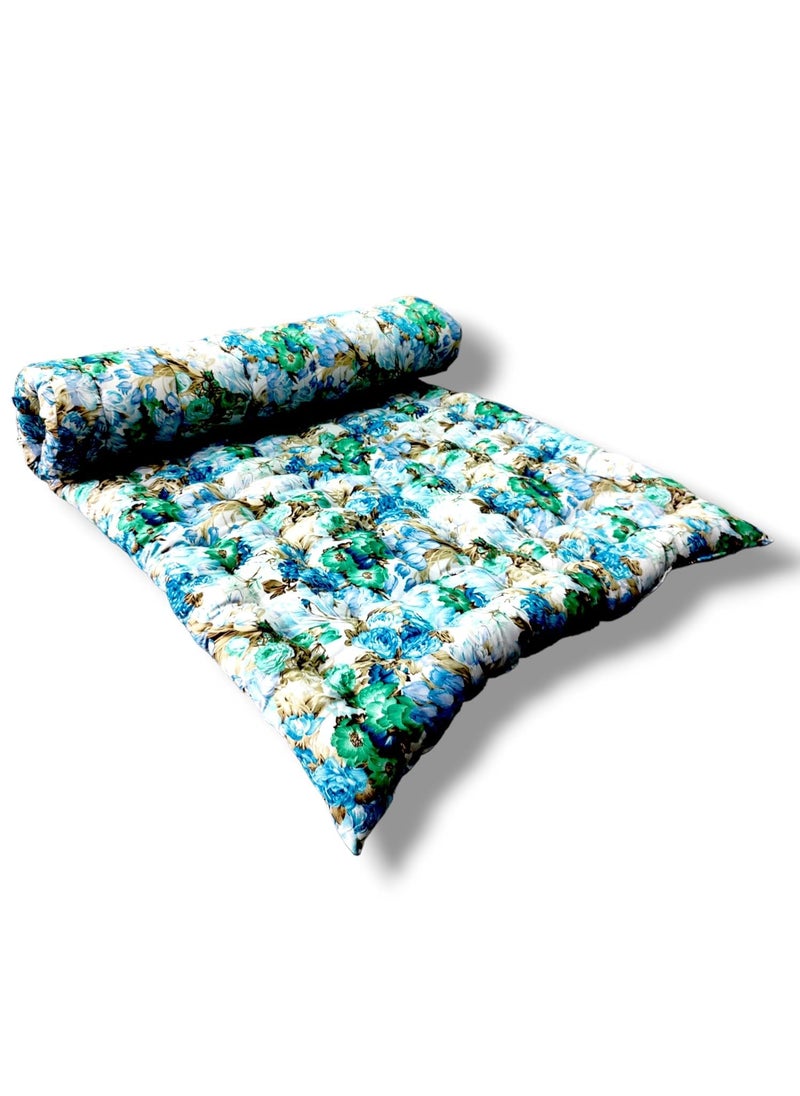 IMSMARTMART Paradise Orthopedic Cotton Mattress Foldable Hypoallergenic Lightweight 3x6 Ft Single Size Floral Blue