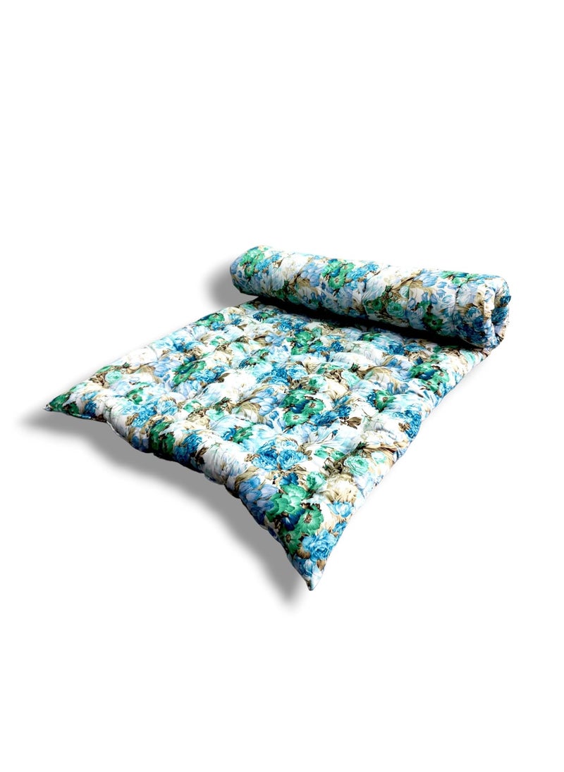 IMSMARTMART Paradise Orthopedic Cotton Mattress Foldable Hypoallergenic Lightweight 3x6 Ft Single Size Floral Blue