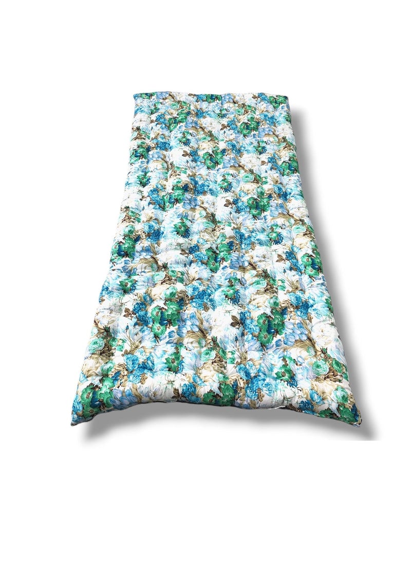IMSMARTMART Paradise Orthopedic Cotton Mattress Foldable Hypoallergenic Lightweight 3x6 Ft Single Size Floral Blue