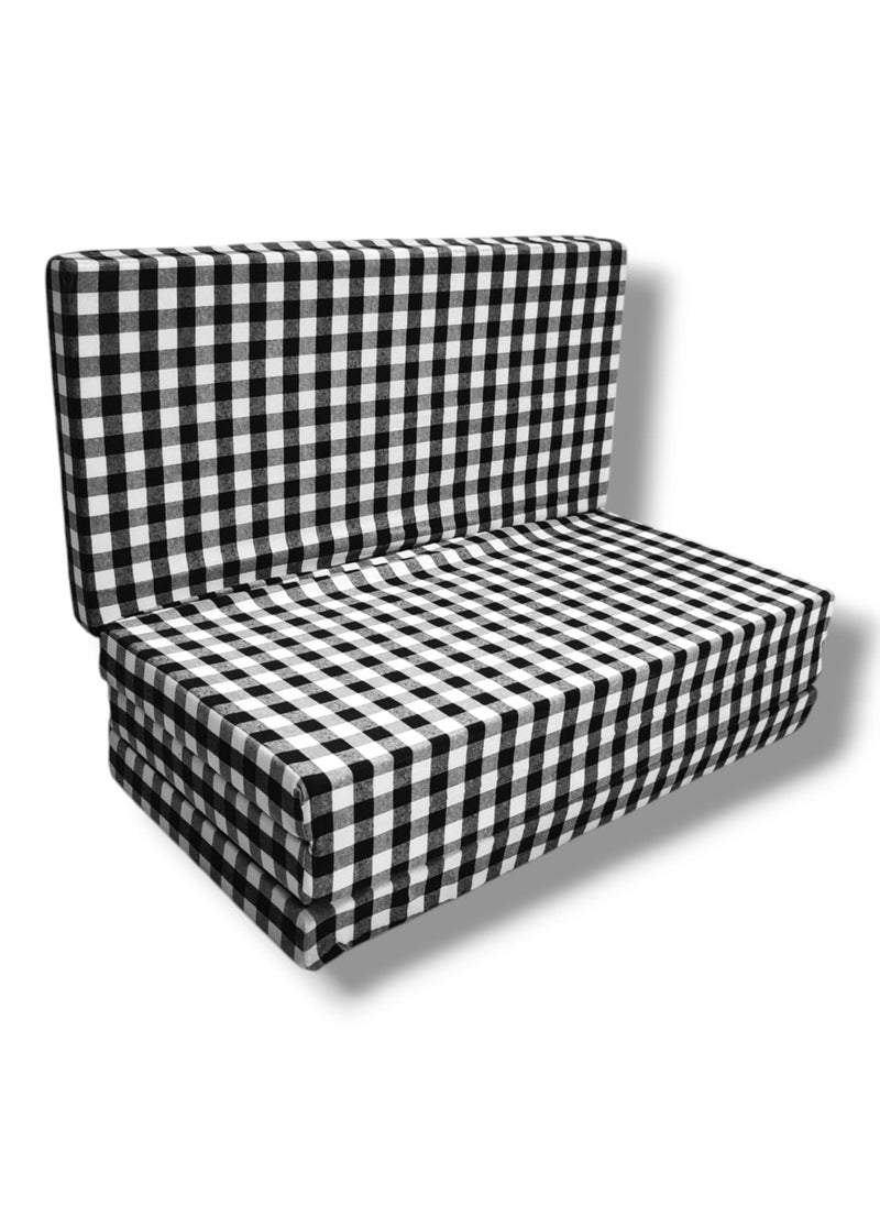 ATOOTFUSION Foldable Single Bed Floor EP Mattress Black and White Check Design Reversible Portable for Travel Picnic and PG 4 Fold Foldable Mattress 72X48X3 Inches