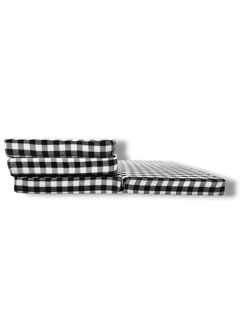 ATOOTFUSION Foldable Single Bed Floor EP Mattress Black and White Check Design Reversible Portable for Travel Picnic and PG 4 Fold Foldable Mattress 72X48X3 Inches
