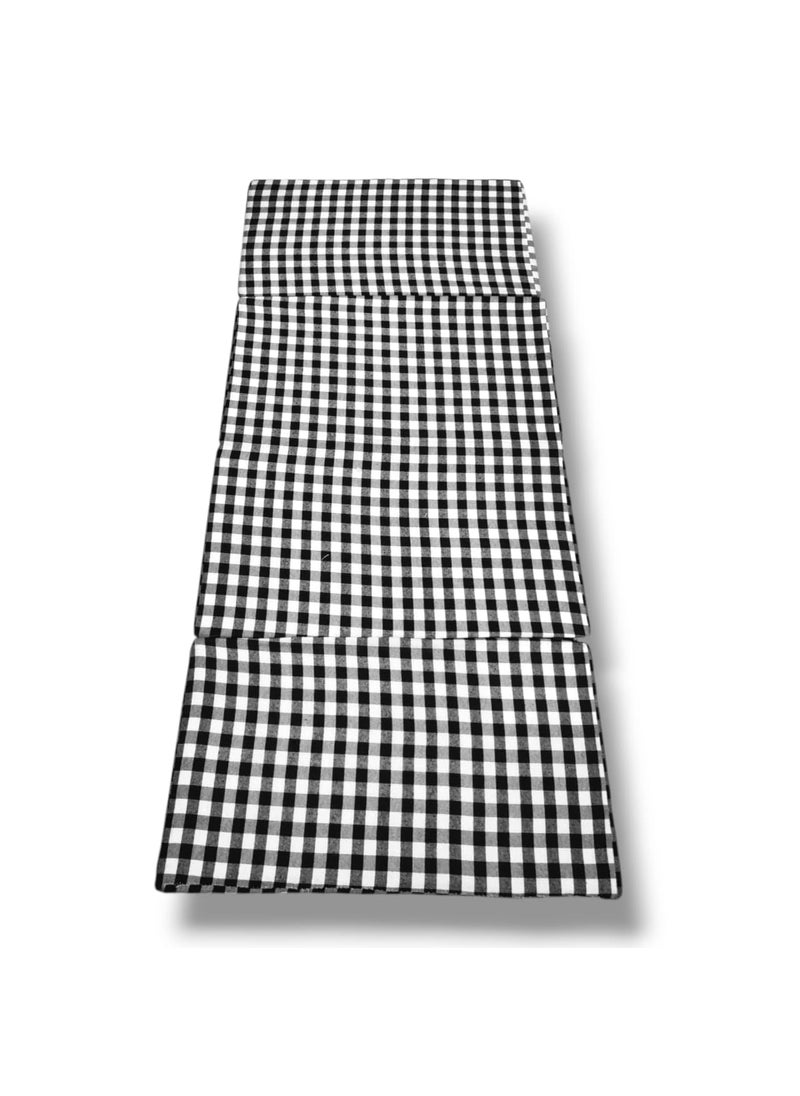 ATOOTFUSION Foldable Single Bed Floor EP Mattress Black and White Check Design Reversible Portable for Travel Picnic and PG 4 Fold Foldable Mattress 72X48X3 Inches