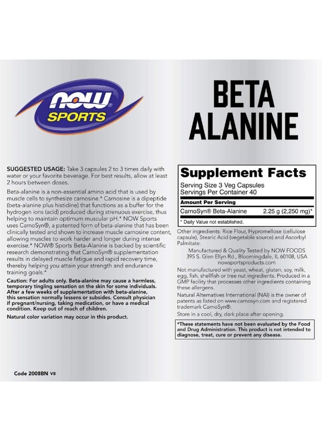 Sports Nutrition, Beta-Alanine 750 Mg, Delays Muscle Fatigue*, Endurance*, 120 Veg Capsules