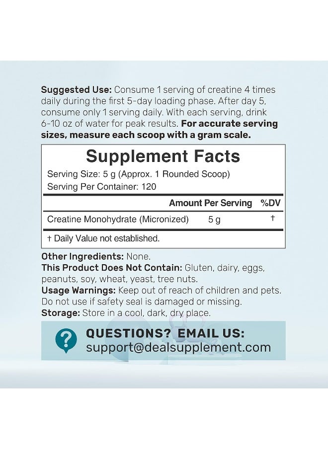 Instant Creatine Monohydrate Powder 120 Servings - 5000Mg(5G) Per Serving | Unflavored Micronized Creatine | Improve Performance & Preworkout Recovery | Vegan, Keto | Non-Gmo, No Filler