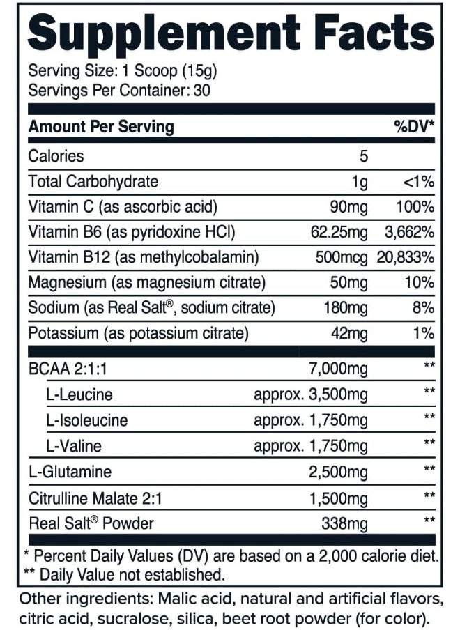 Primaforce BCAA Powder (Watermelon) - 7000MG 2:1:1 BCAAs, 30 Servings, Post-Workout Recovery Drink with Amino Acids and Real Salt for Men & Women