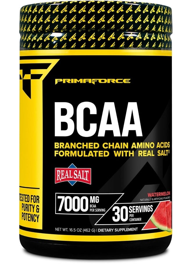 Primaforce BCAA Powder (Watermelon) - 7000MG 2:1:1 BCAAs, 30 Servings, Post-Workout Recovery Drink with Amino Acids and Real Salt for Men & Women